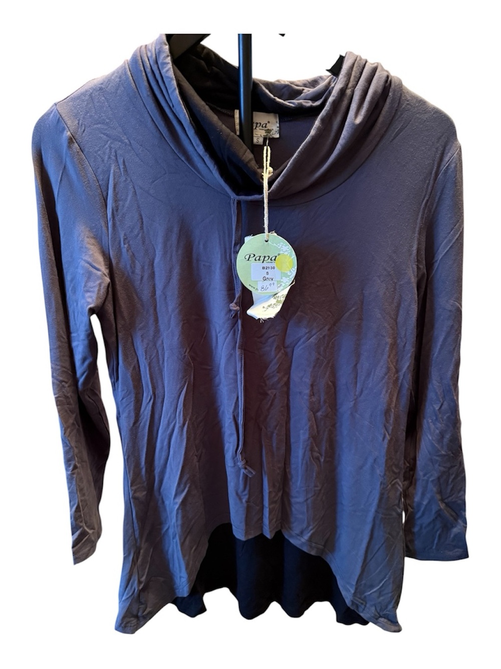 Papa Vancouver Bamboo Cowl Neck Tunic Top Gray Small NWT